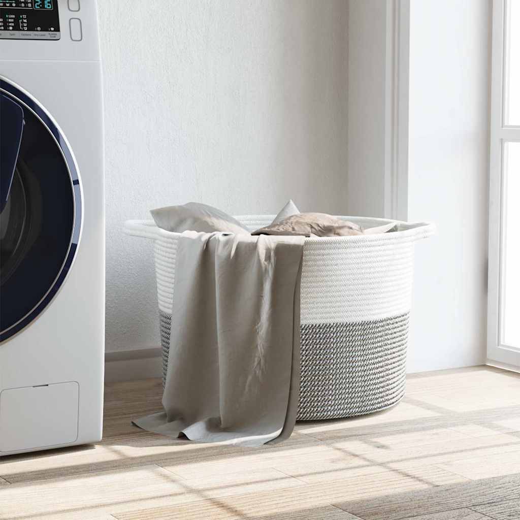 vidaXL Wasmand Ø 55x36 cm katoen grijs en wit