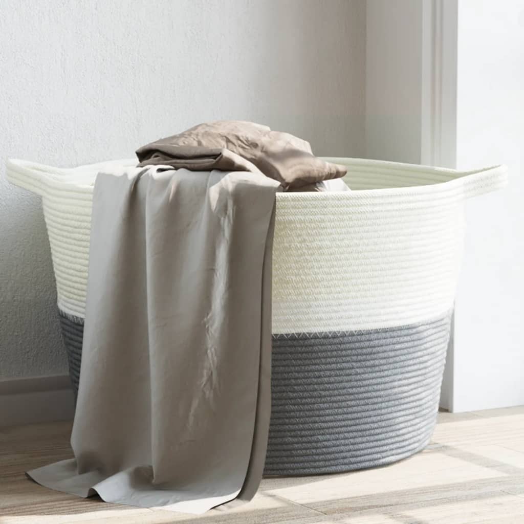 vidaXL Wasmand Ø 55x36 cm katoen grijs en wit