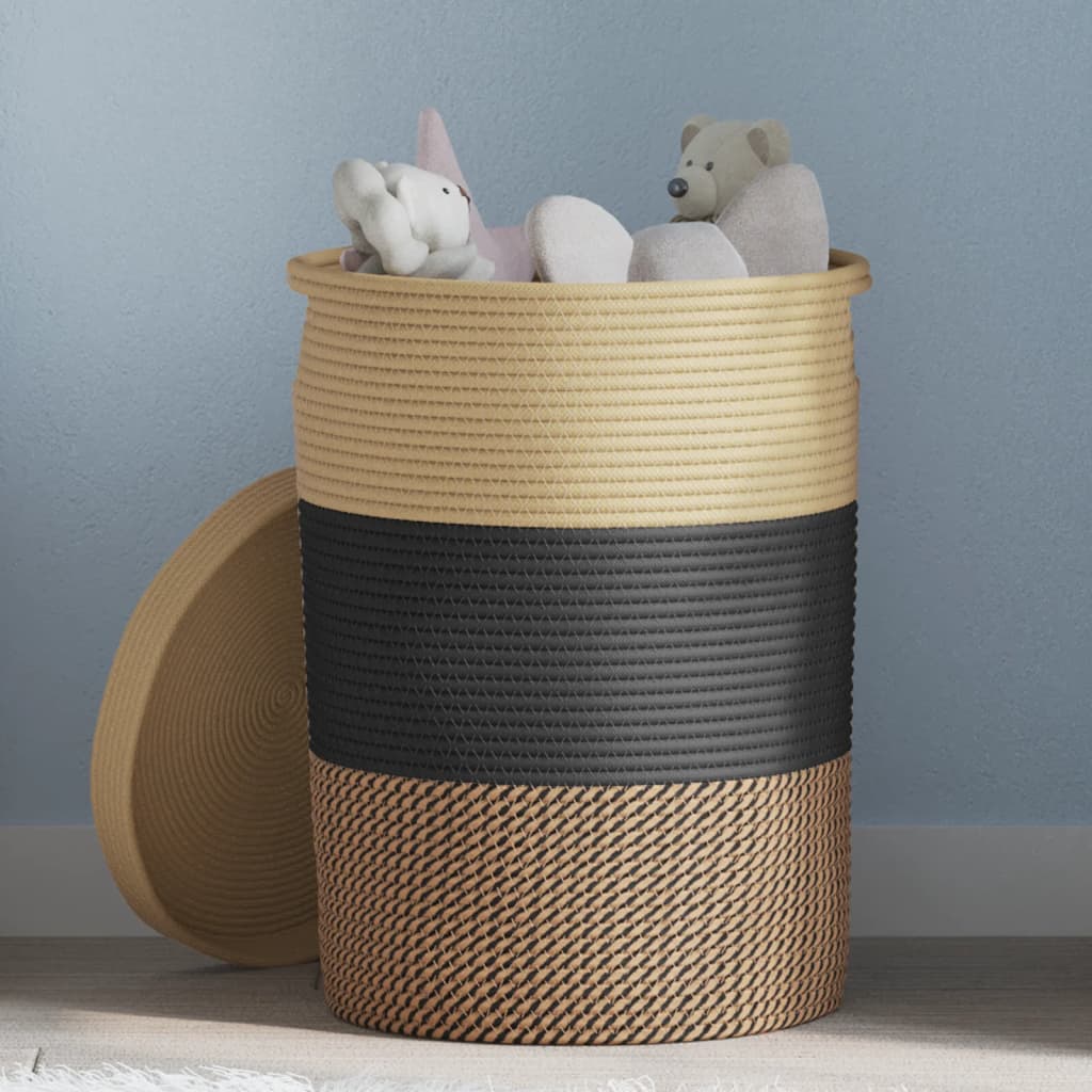 vidaXL Opbergmand met deksel Ø 37x50 cm katoen zwart en beige
