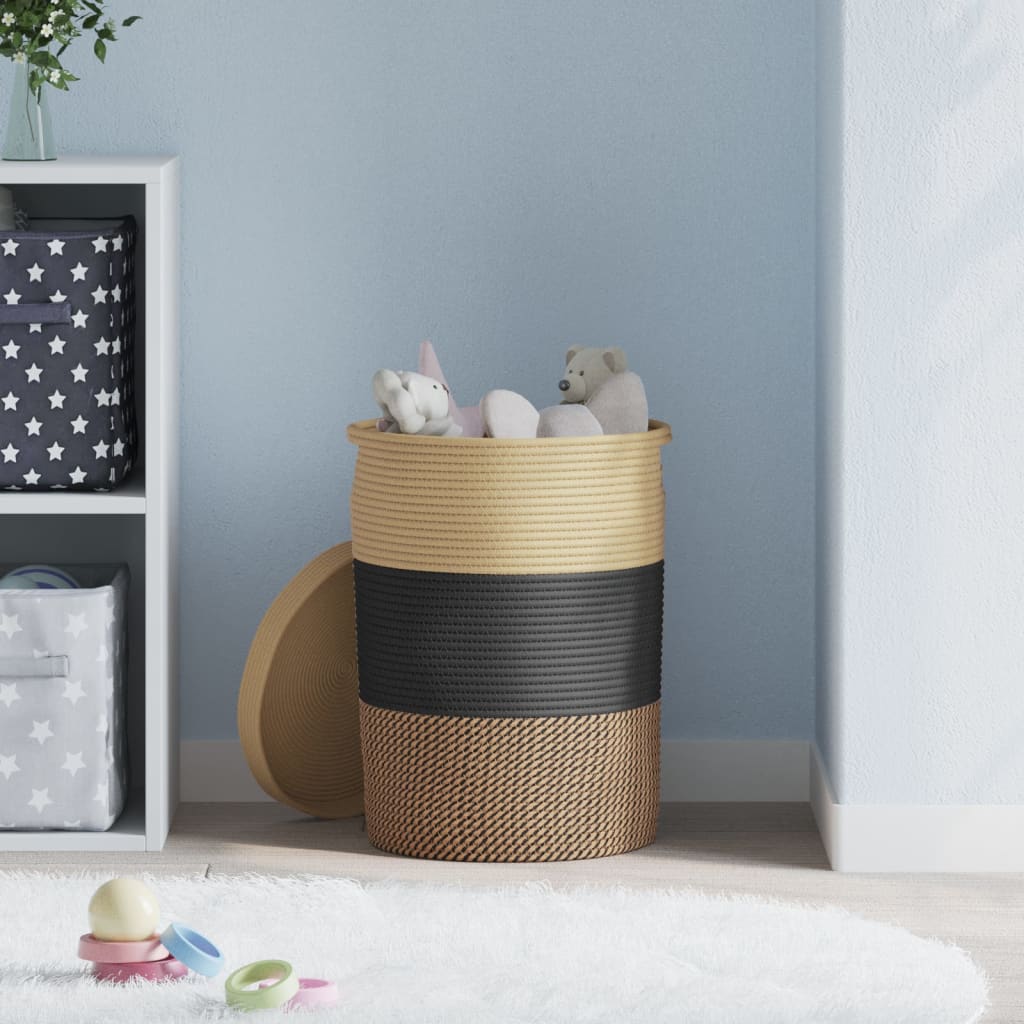 vidaXL Opbergmand met deksel Ø 37x50 cm katoen zwart en beige