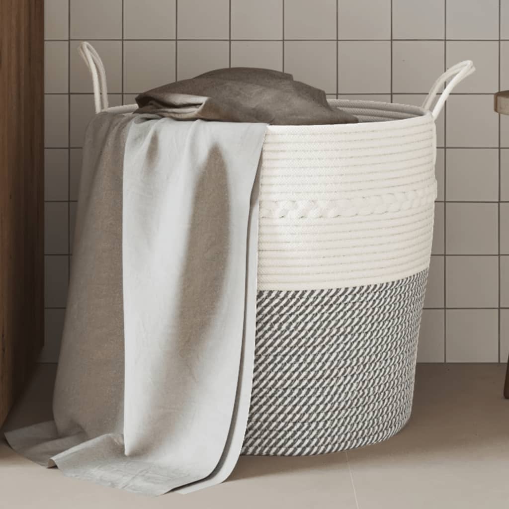vidaXL Opbergmand Ø 38x46 cm katoen grijs en wit
