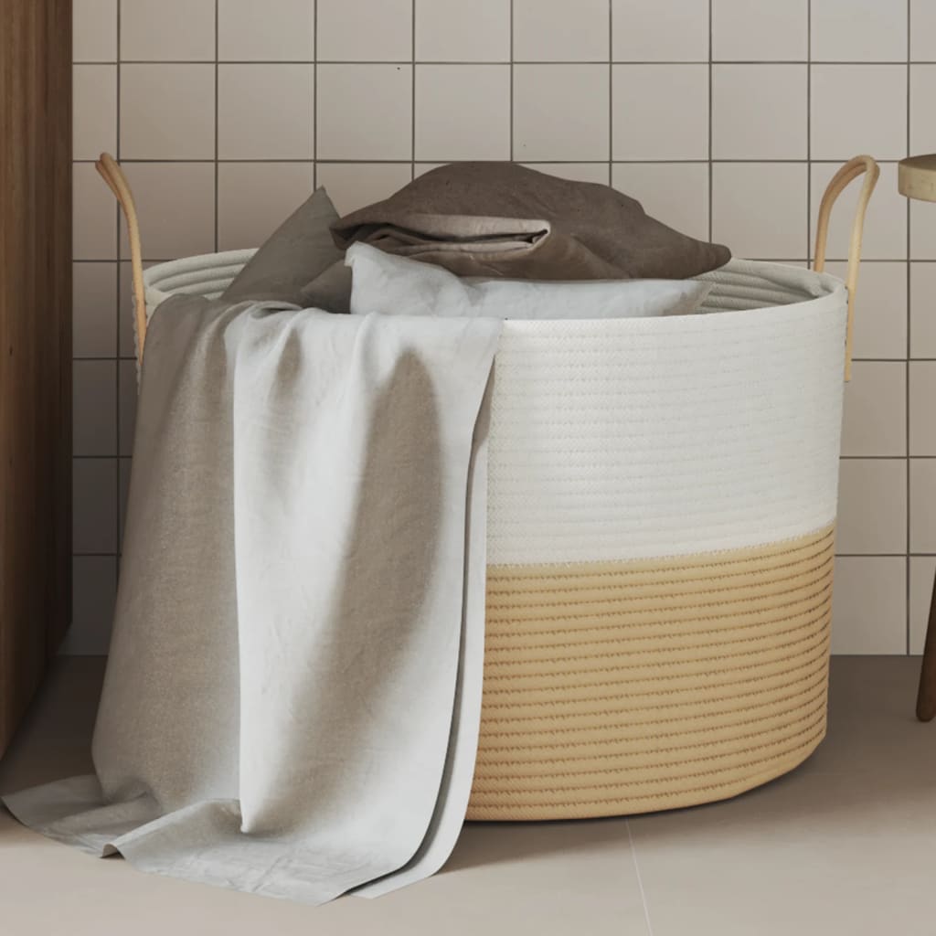 vidaXL Opbergmand Ø 38x46 cm katoen grijs en wit