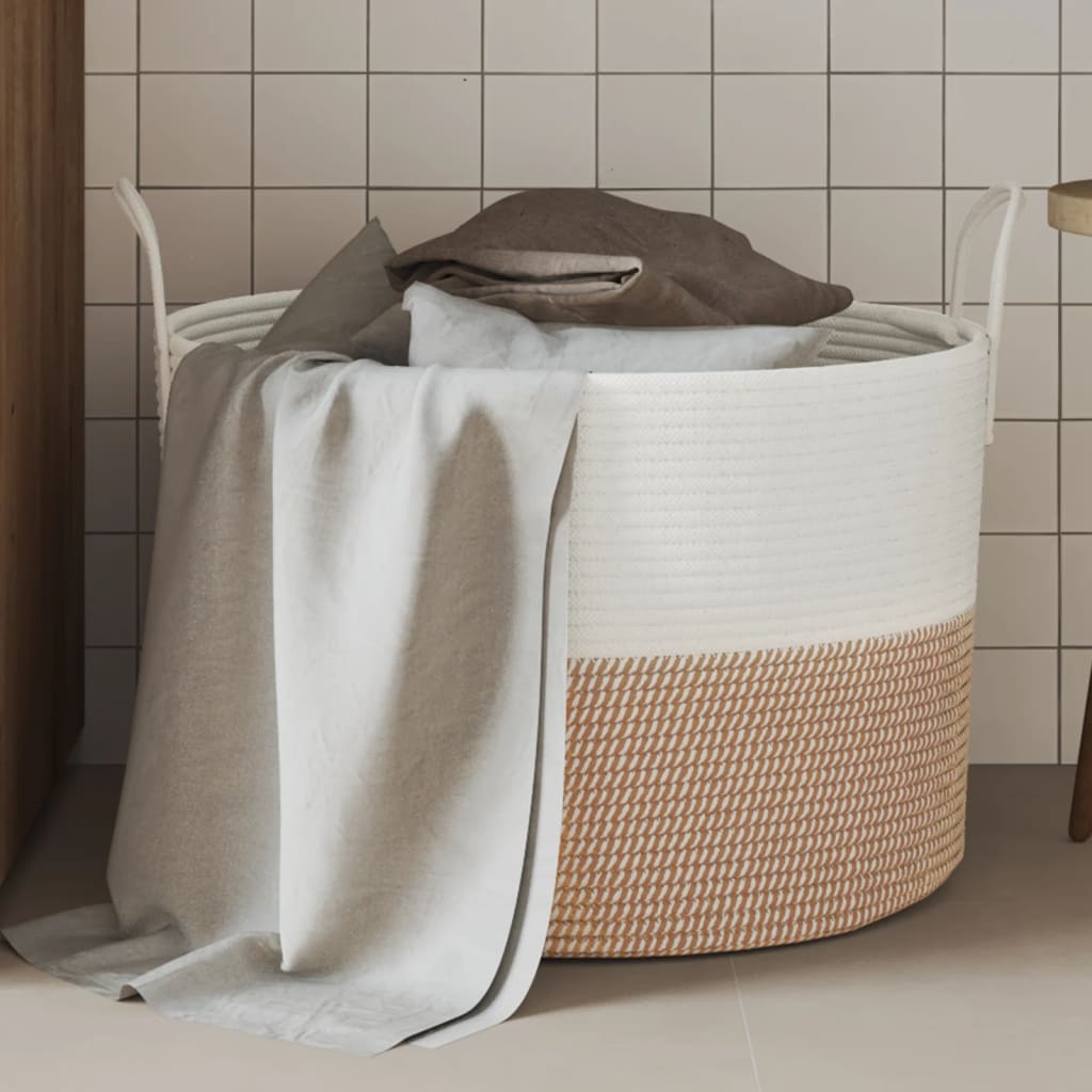 vidaXL Opbergmand Ø 38x46 cm katoen grijs en wit