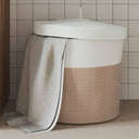vidaXL Storage Basket with Lid Ø 40x35 cm Cotton White and Black
