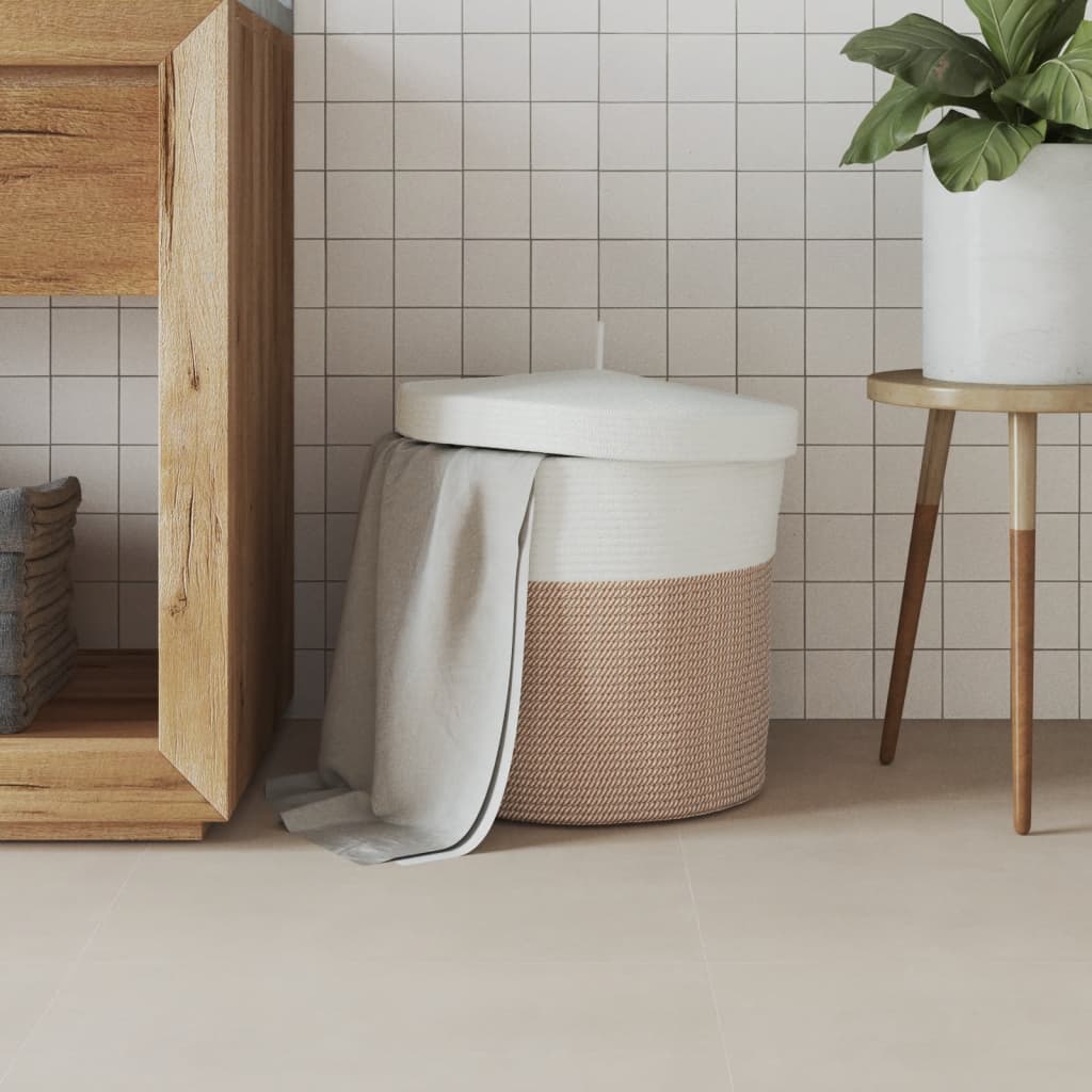 vidaXL Storage Basket with Lid Ø 40x35 cm Cotton White and Black