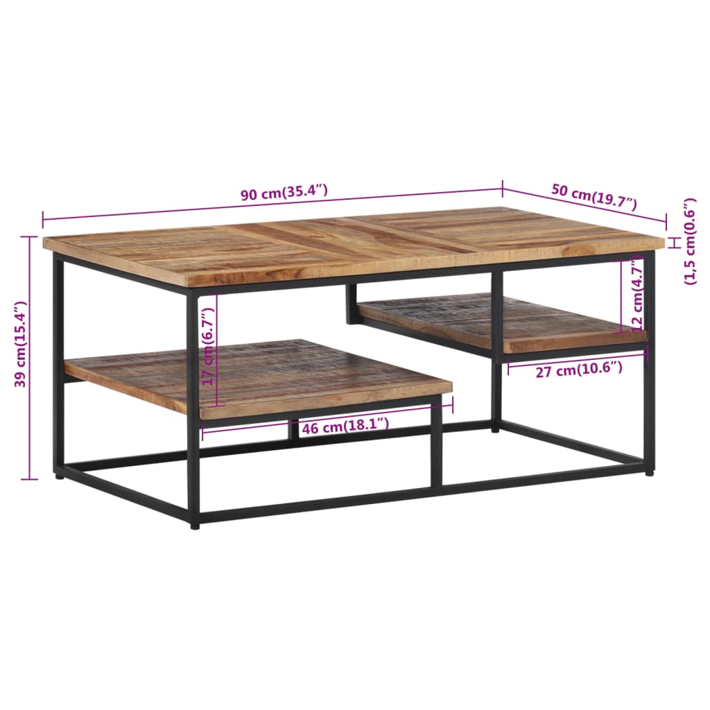 vidaXL Salontafel 90x50x39 cm massief gerecycled teakhout