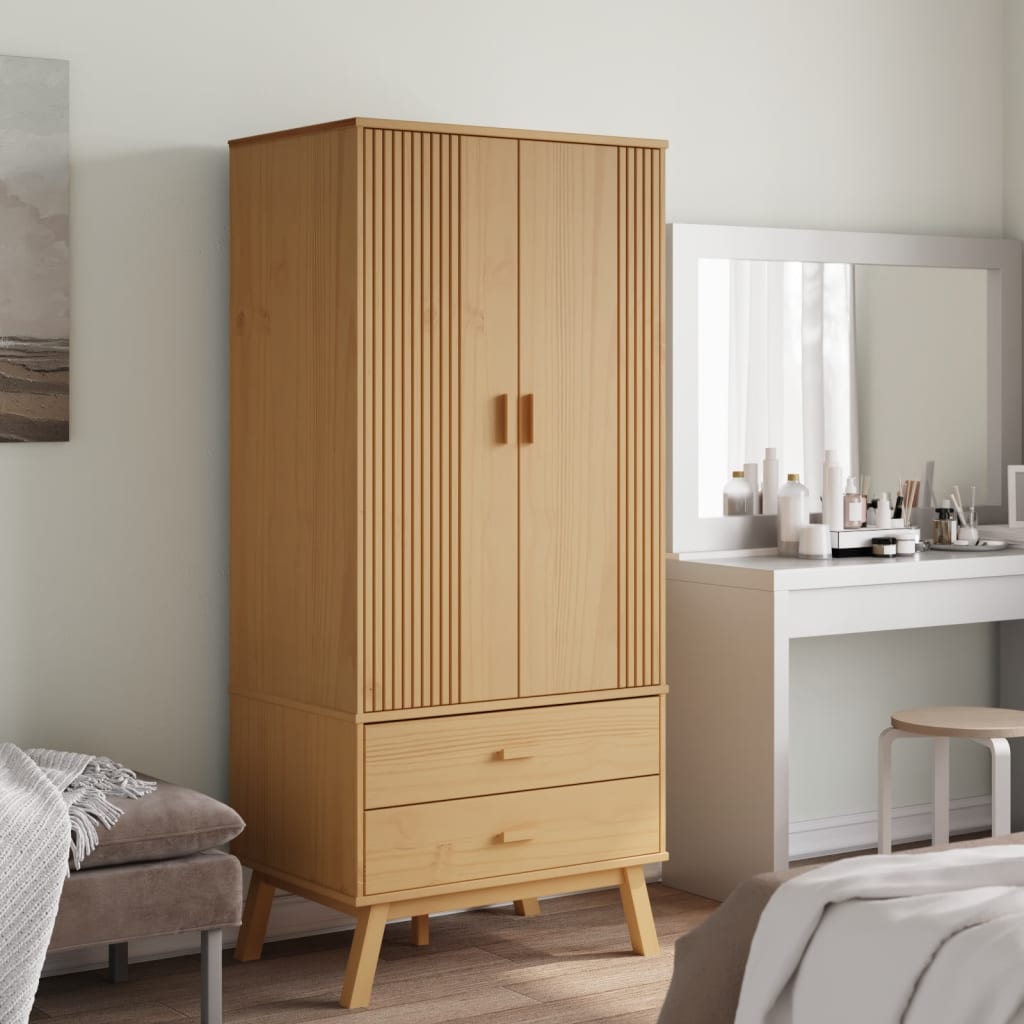 vidaXL Kledingkast OLDEN 76,5x53x172 cm massief grenenhout bruin