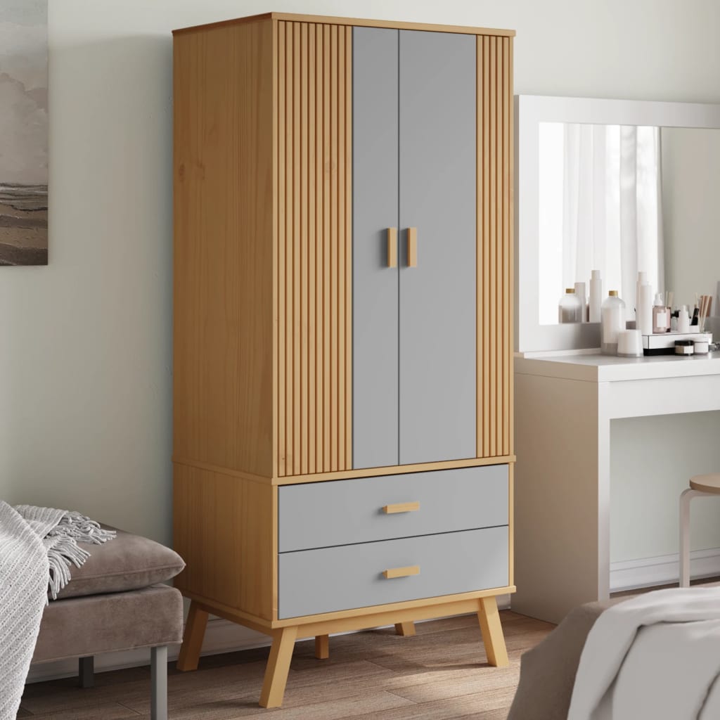 vidaXL Kledingkast OLDEN 76,5x53x172 cm massief grenenhout bruin