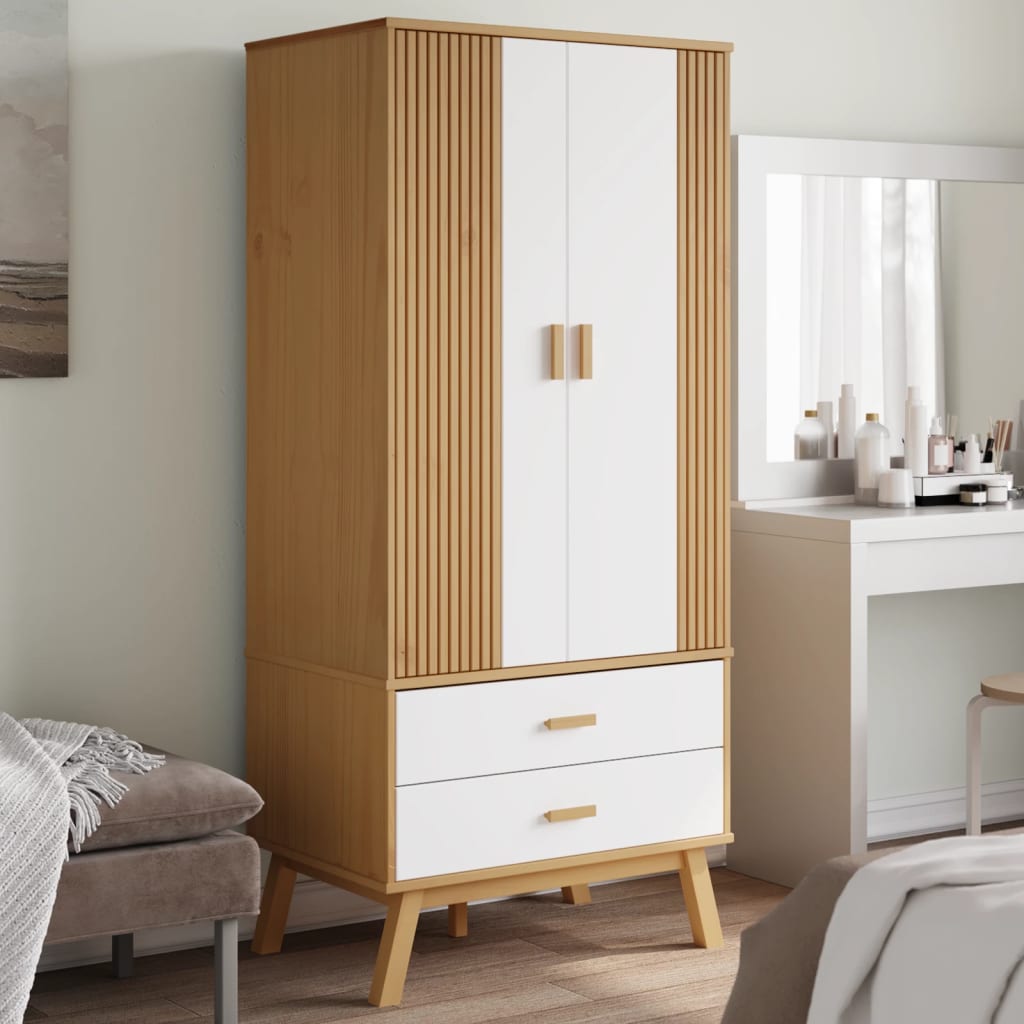 vidaXL Kledingkast OLDEN 76,5x53x172 cm massief grenenhout bruin