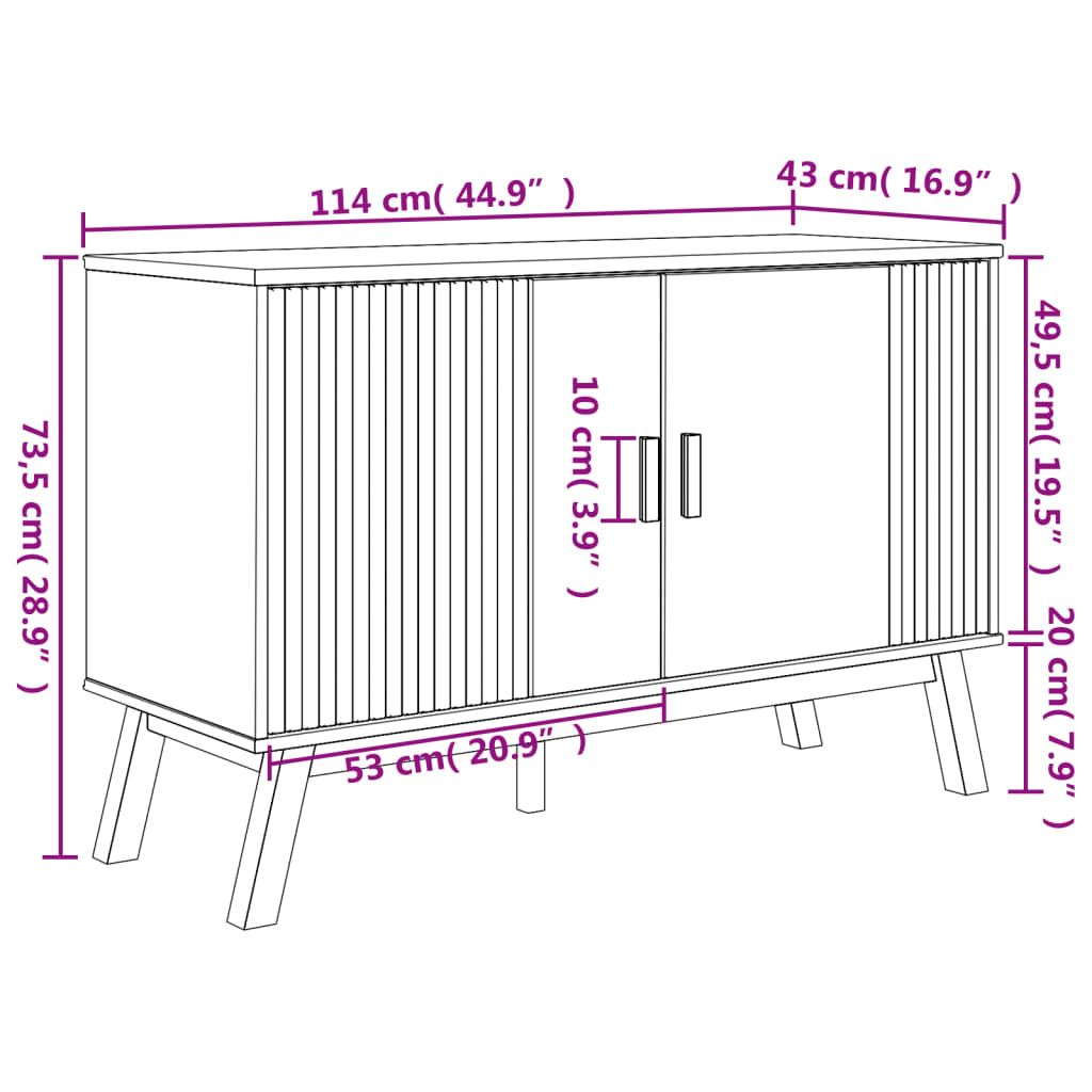 vidaXL Dressoir OLDEN 114x43x73,5 cm massief grenenhout bruin