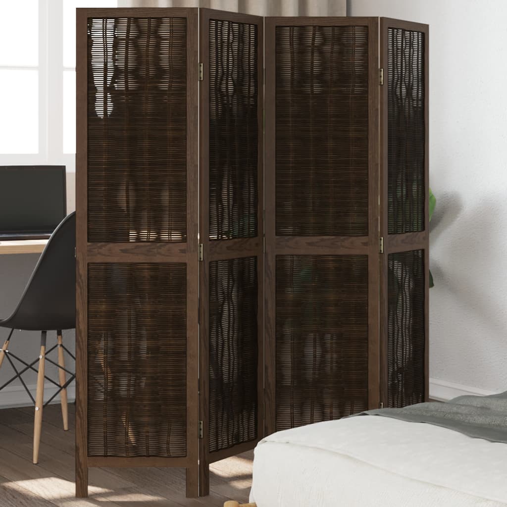 vidaXL 3-Panel Room Divider Solid Paulownia Wood Dark Brown