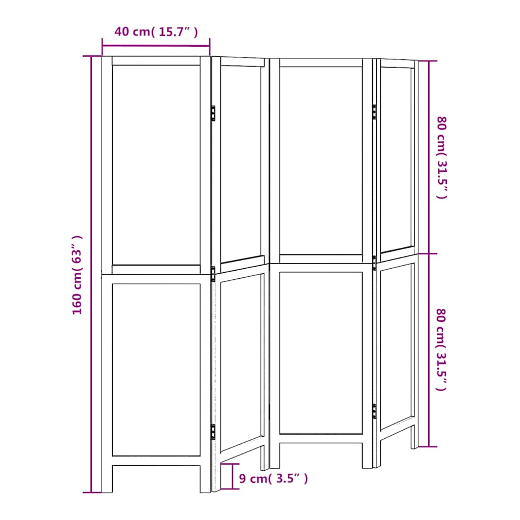 vidaXL Kamerscherm met 3 panelen massief paulowniahout wit