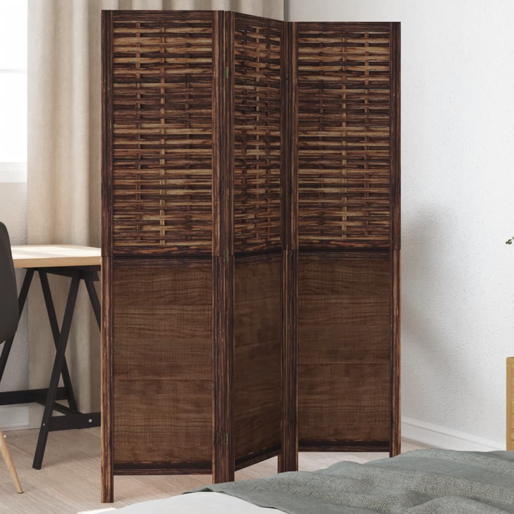 vidaXL Room Divider with 3 Panels Solid Paulownia Wood Dark Brown