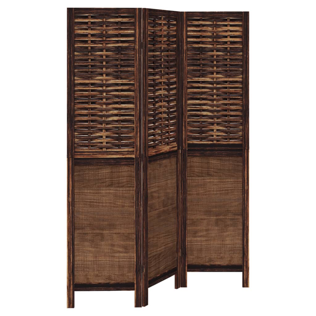 vidaXL Room Divider with 3 Panels Solid Paulownia Wood Dark Brown