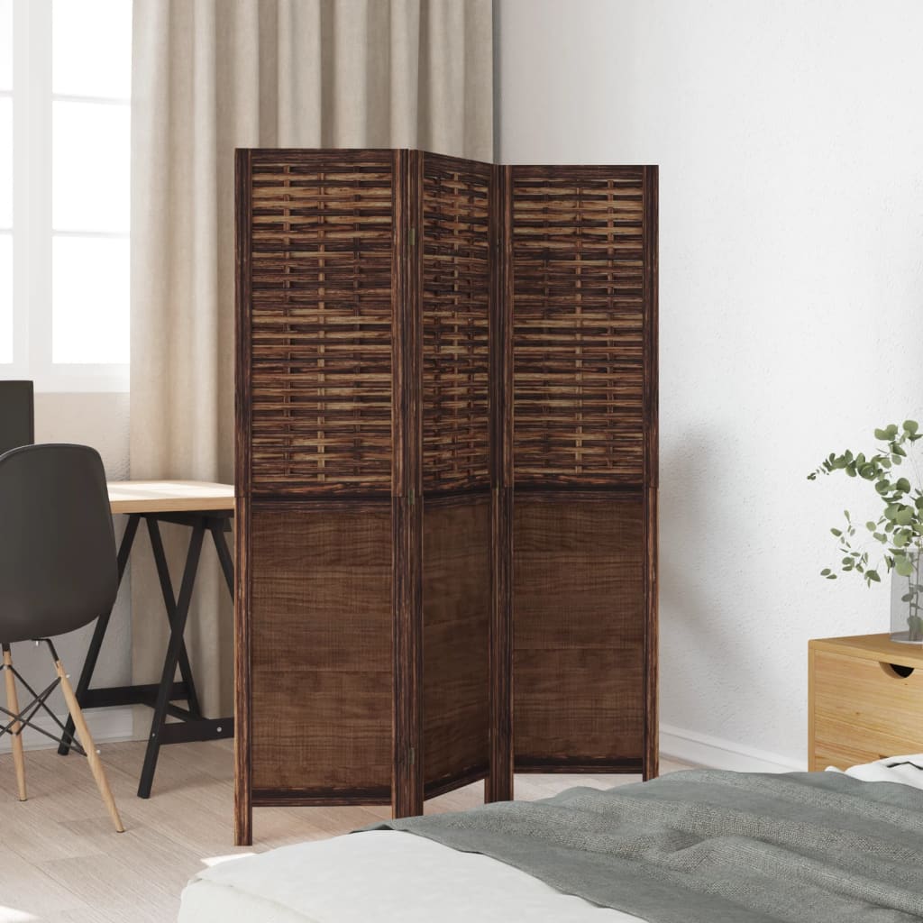 vidaXL Room Divider with 3 Panels Solid Paulownia Wood Dark Brown