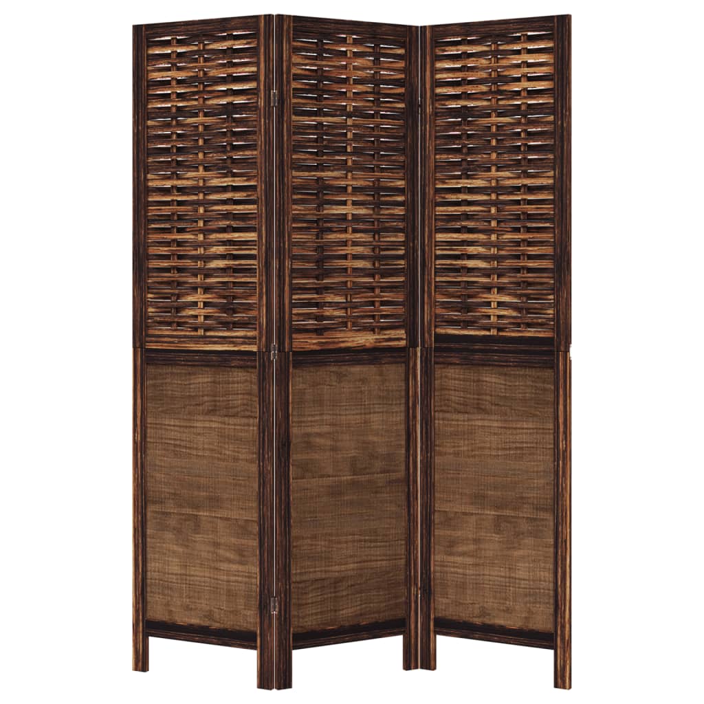 vidaXL Room Divider with 3 Panels Solid Paulownia Wood Dark Brown
