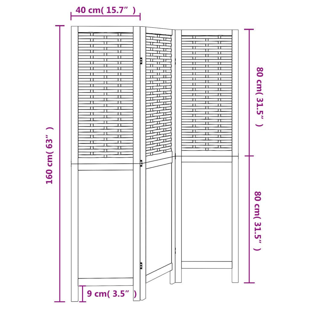 vidaXL Room Divider with 3 Panels Solid Paulownia Wood Dark Brown