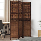 vidaXL Room Divider with 3 Panels Solid Paulownia Wood Dark Brown