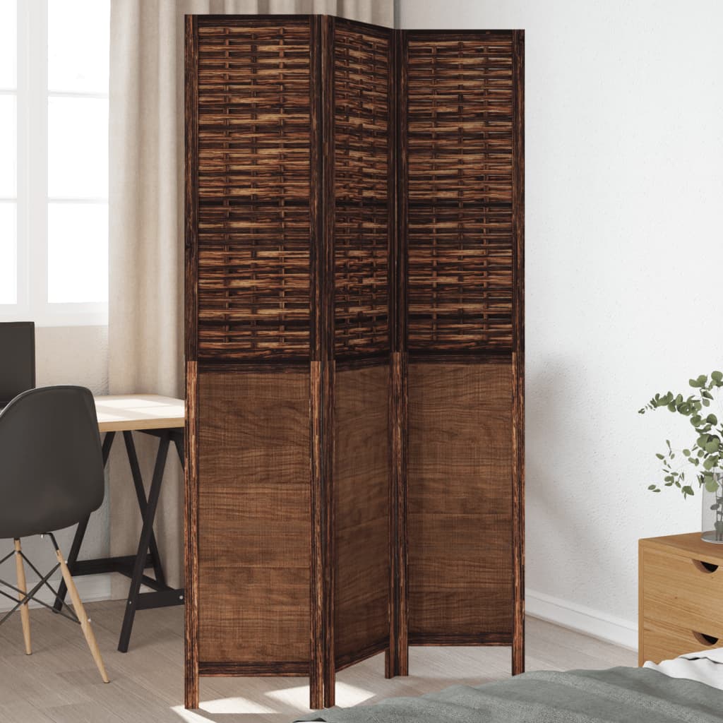 vidaXL Room Divider with 3 Panels Solid Paulownia Wood Dark Brown