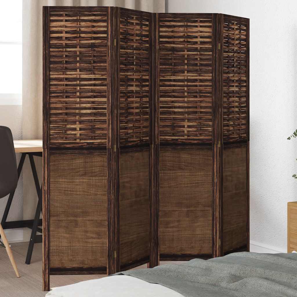 vidaXL Room Divider with 3 Panels Solid Paulownia Wood Dark Brown