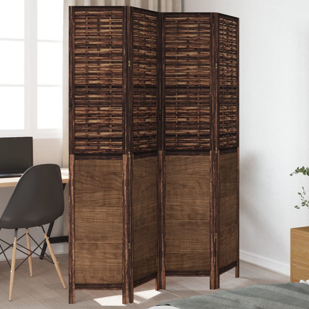vidaXL Room Divider with 3 Panels Solid Paulownia Wood Dark Brown