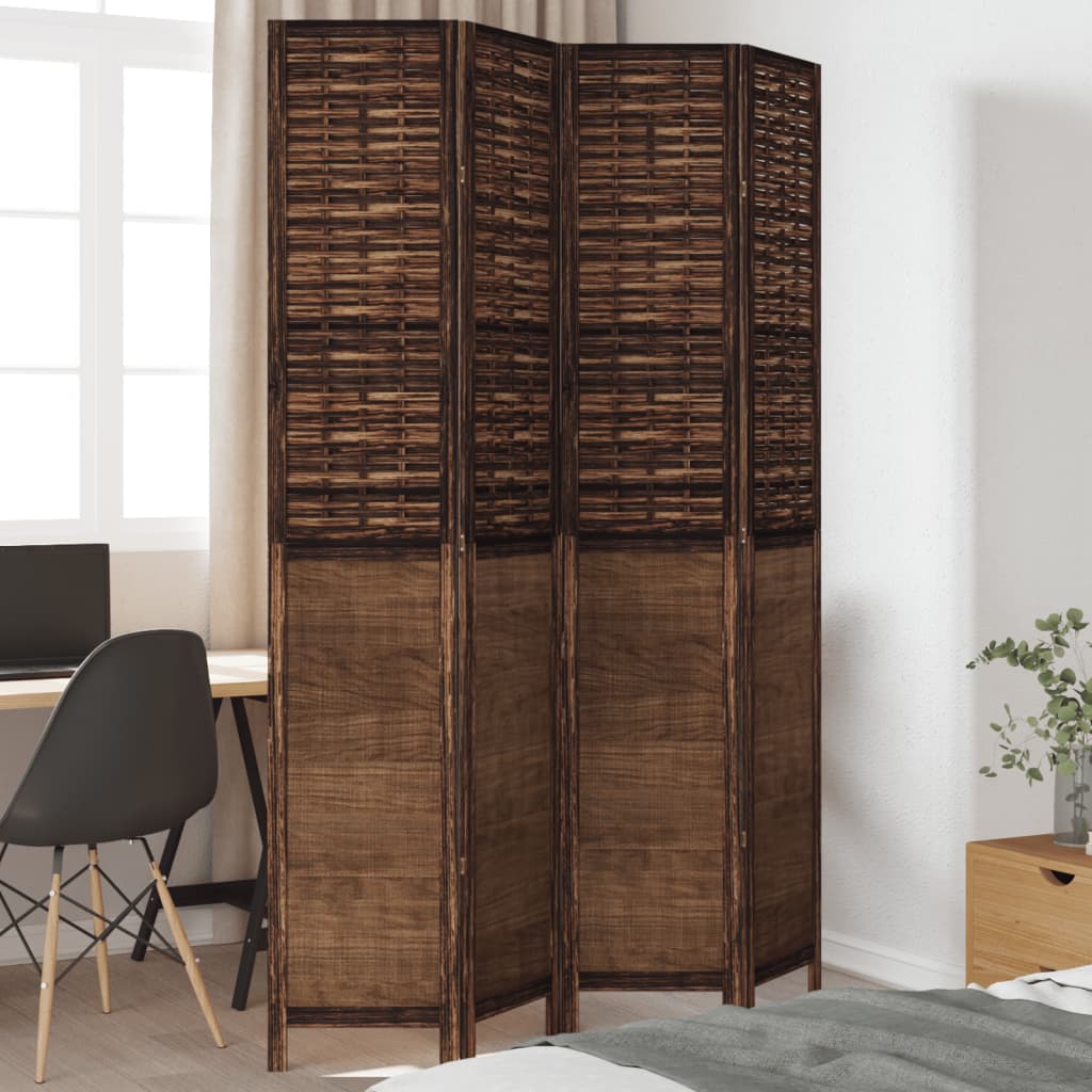 vidaXL Room Divider with 3 Panels Solid Paulownia Wood Dark Brown