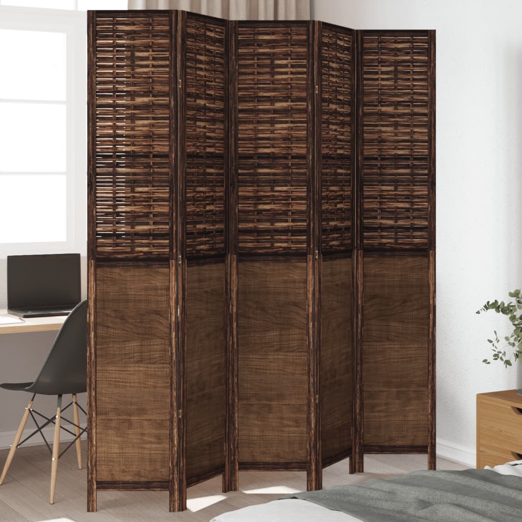 vidaXL Room Divider with 3 Panels Solid Paulownia Wood Dark Brown