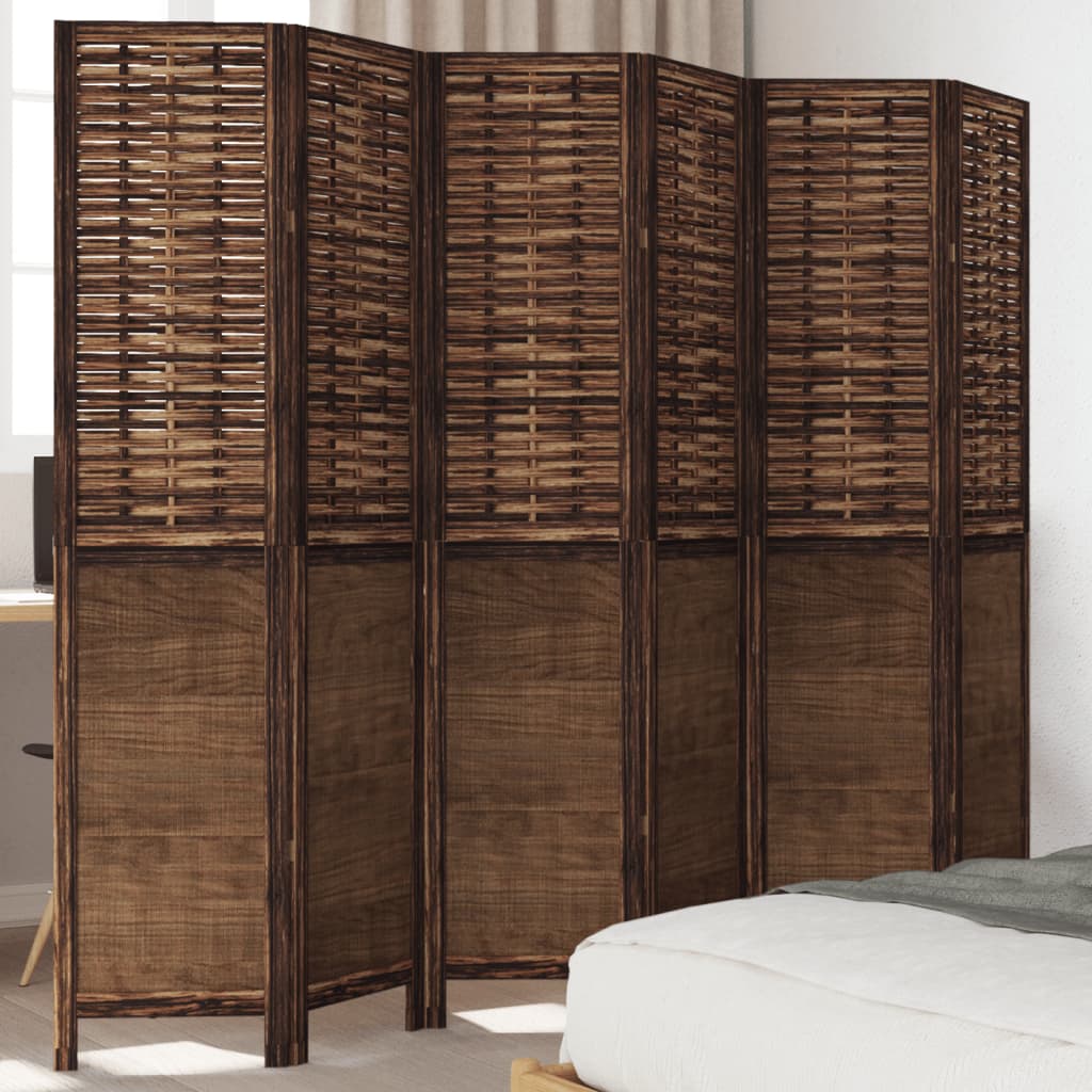 vidaXL Room Divider with 3 Panels Solid Paulownia Wood Dark Brown