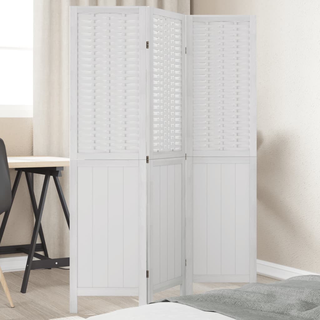 vidaXL Kamerscherm met 3 panelen massief paulowniahout wit