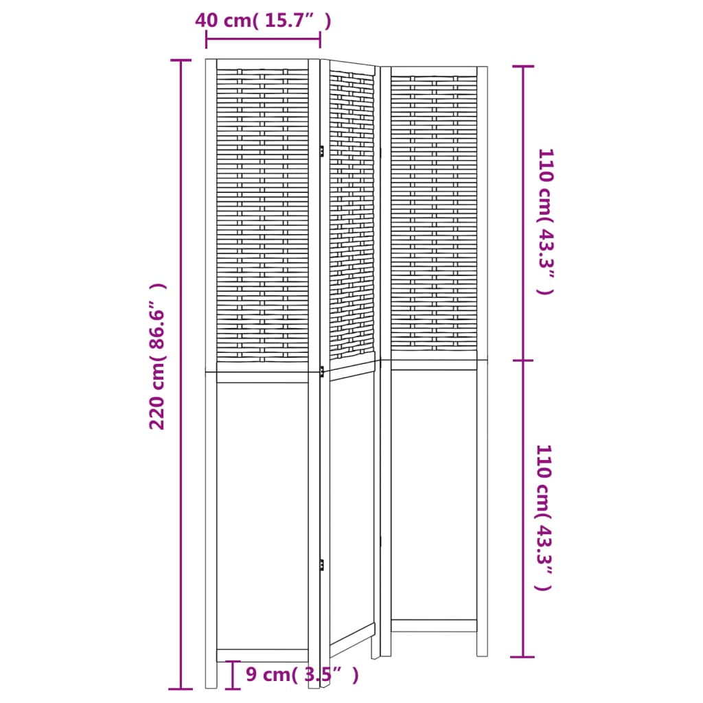 vidaXL Kamerscherm met 3 panelen massief paulowniahout wit
