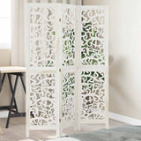 vidaXL Room Divider with 3 Panels Solid Paulownia Wood White