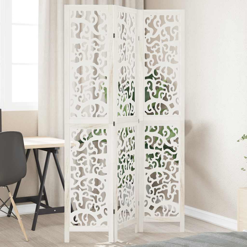 vidaXL Room Divider with 3 Panels Solid Paulownia Wood White