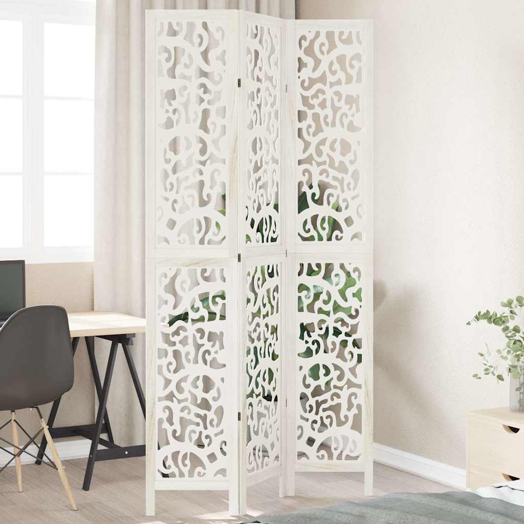 vidaXL Room Divider with 3 Panels Solid Paulownia Wood White