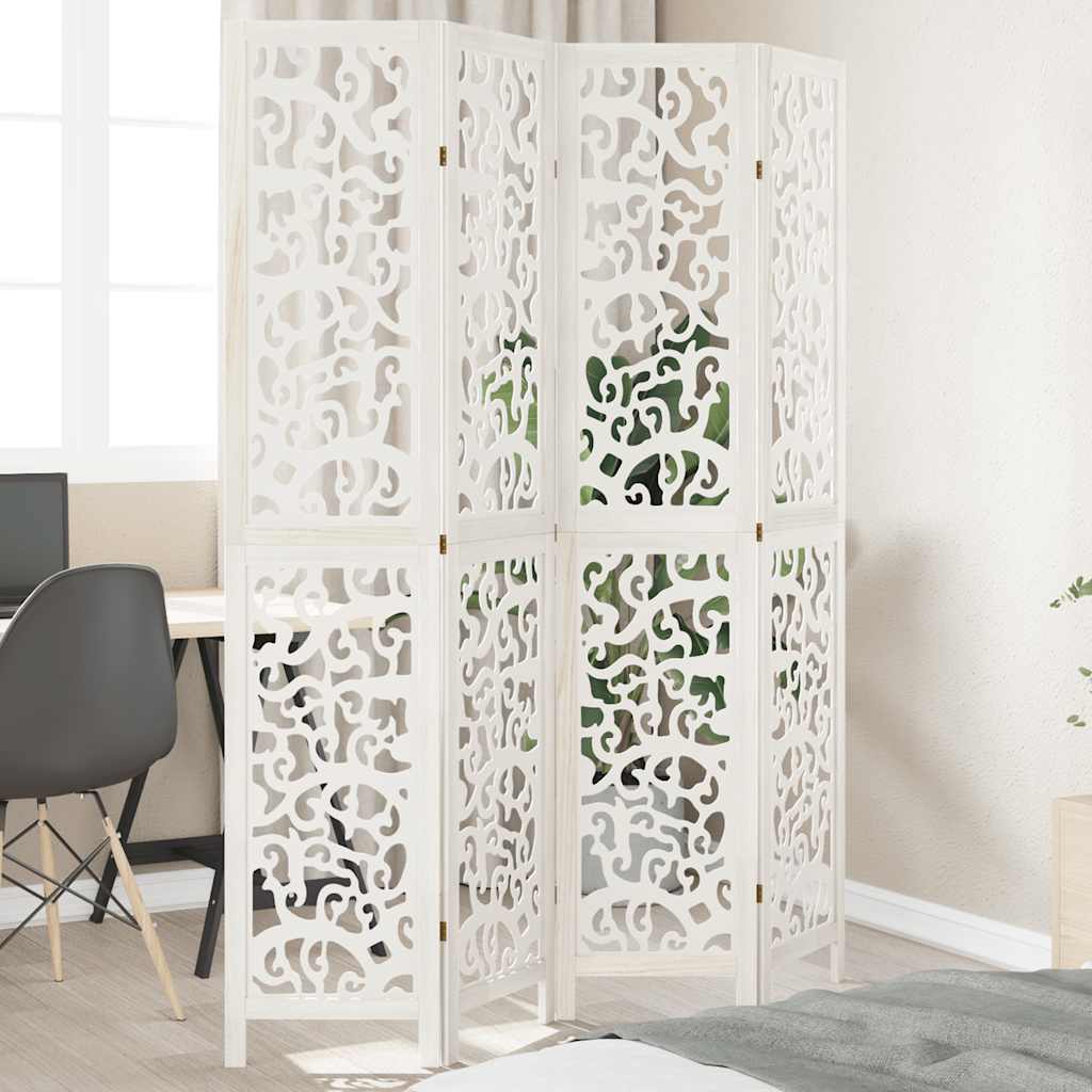vidaXL Room Divider with 3 Panels Solid Paulownia Wood White