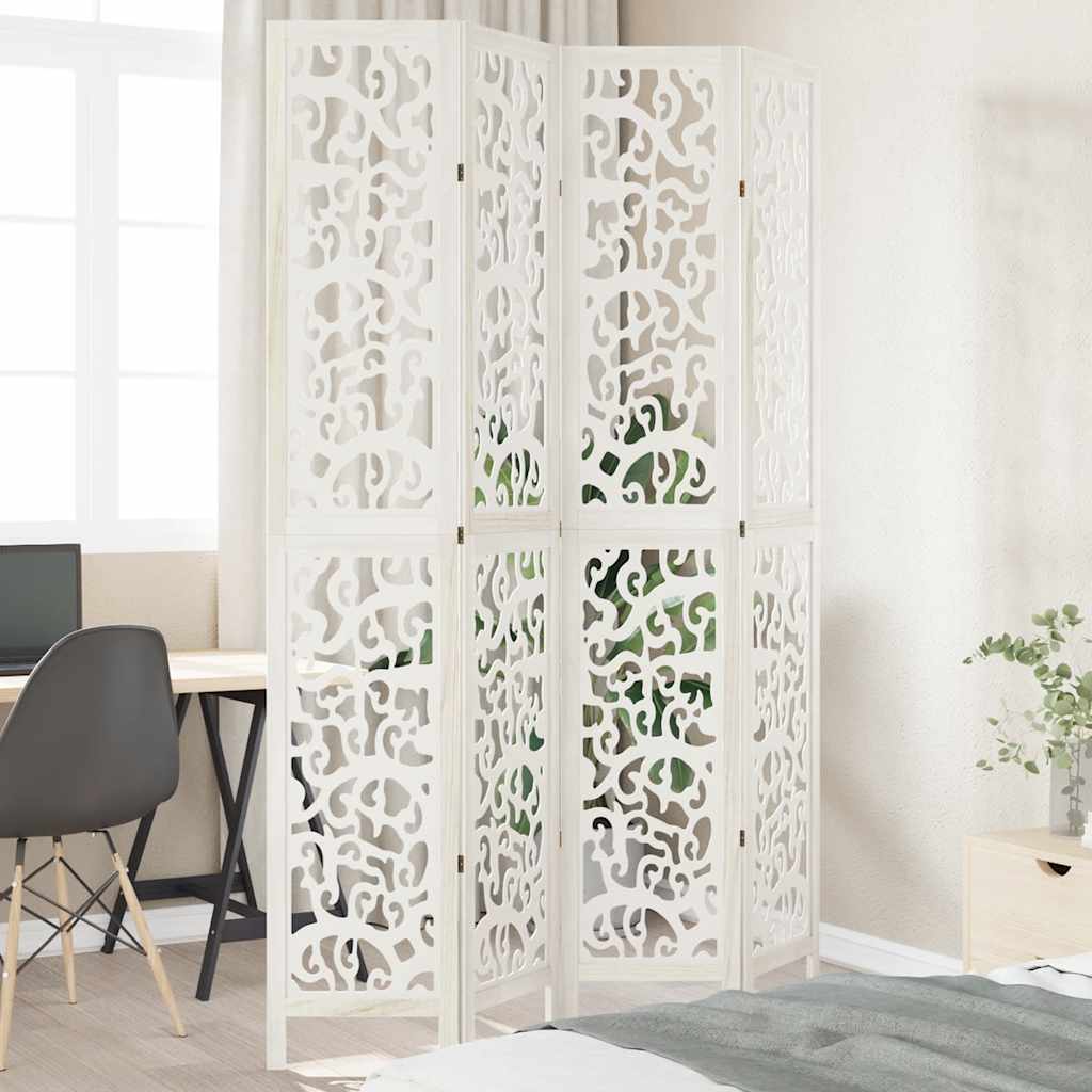 vidaXL Room Divider with 3 Panels Solid Paulownia Wood White