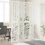 vidaXL Room Divider with 3 Panels Solid Paulownia Wood White