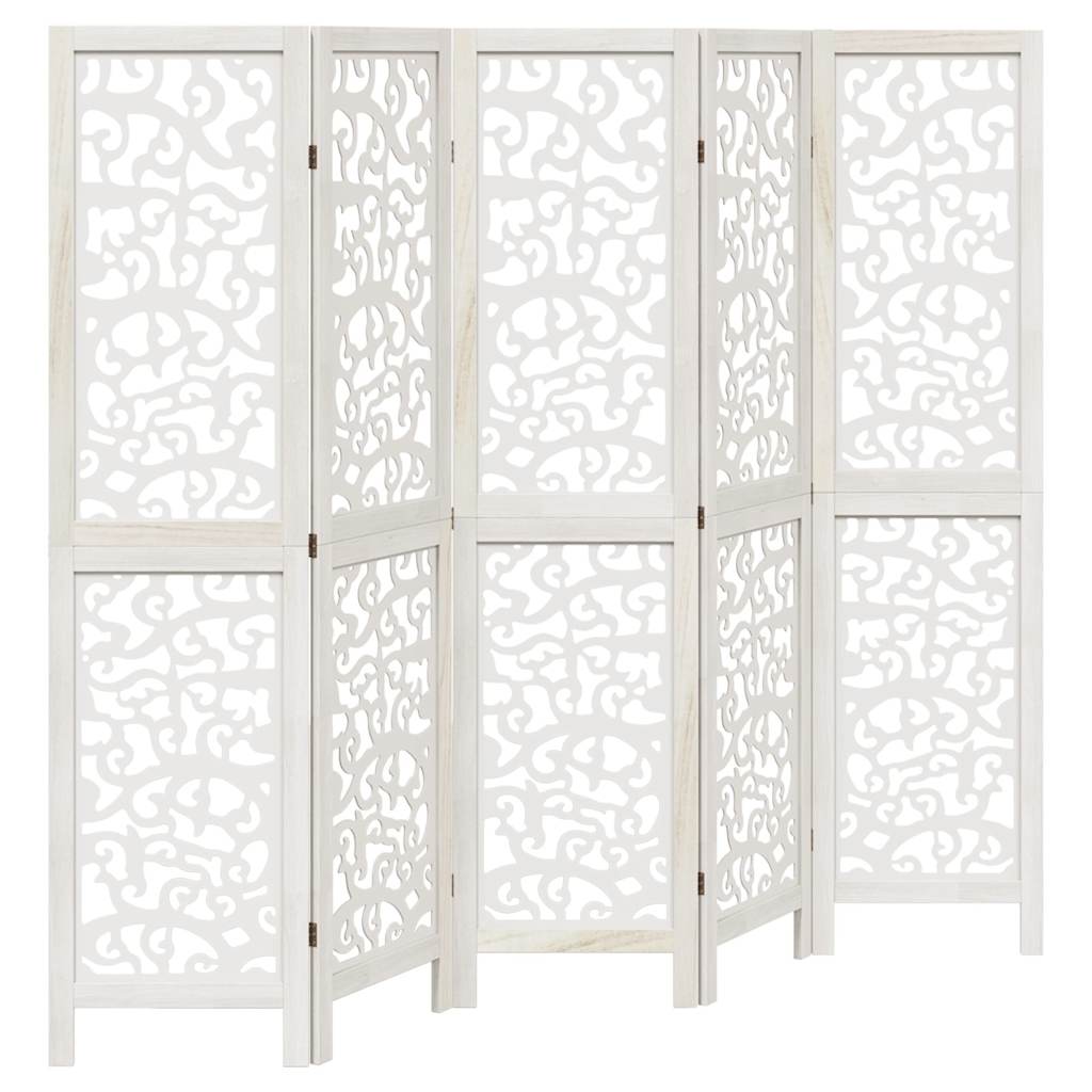 vidaXL Room Divider with 3 Panels Solid Paulownia Wood White