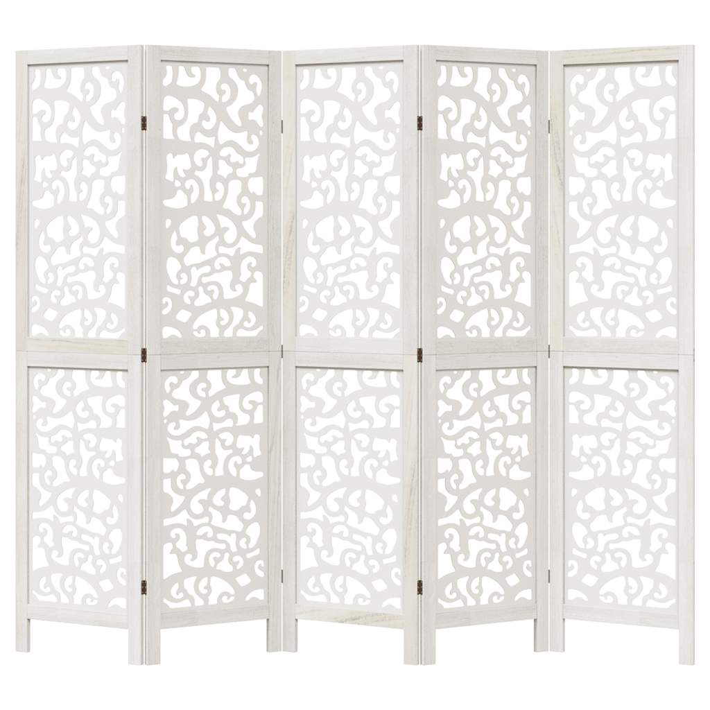 vidaXL Room Divider with 3 Panels Solid Paulownia Wood White