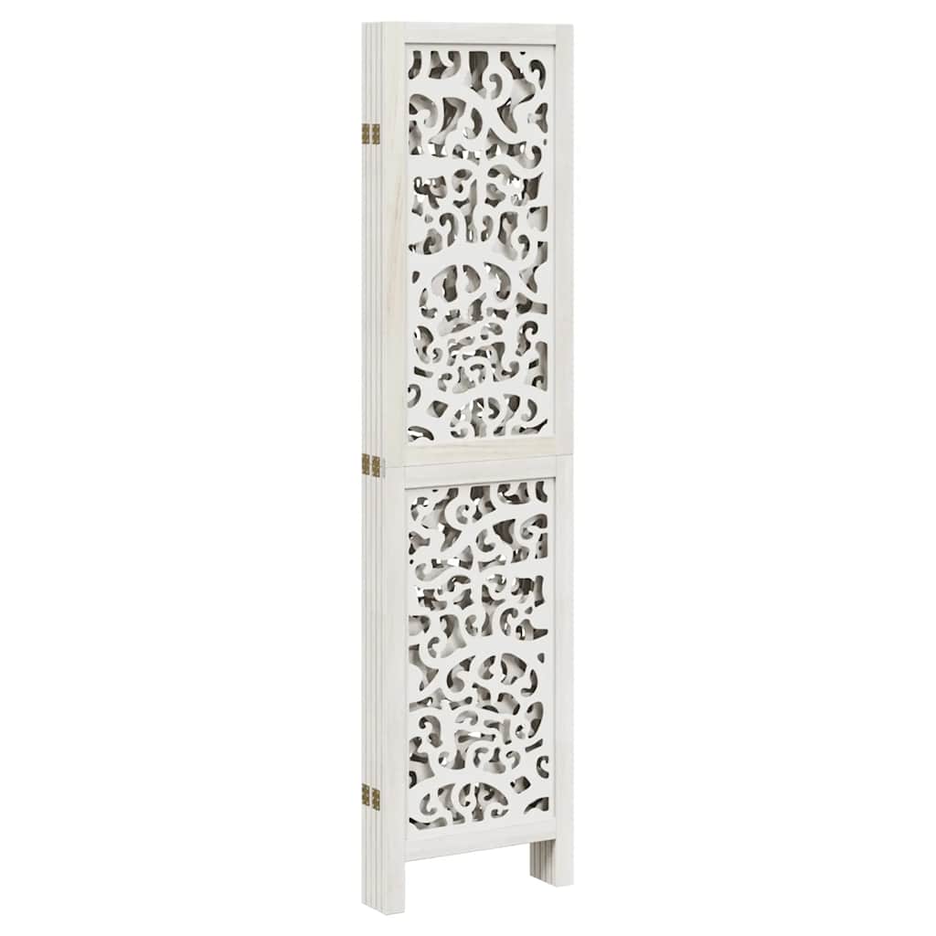 vidaXL Room Divider with 3 Panels Solid Paulownia Wood White