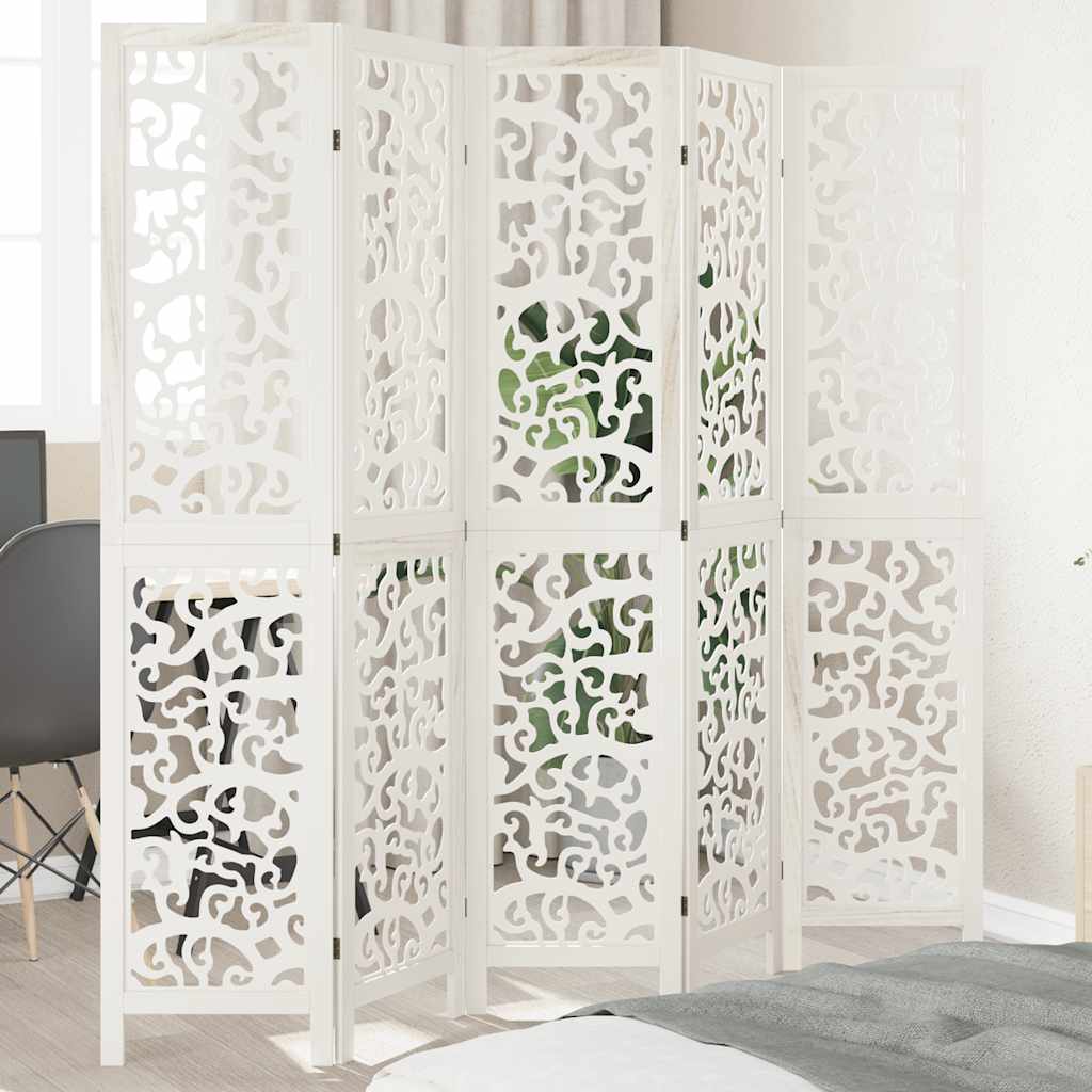 vidaXL Room Divider with 3 Panels Solid Paulownia Wood White