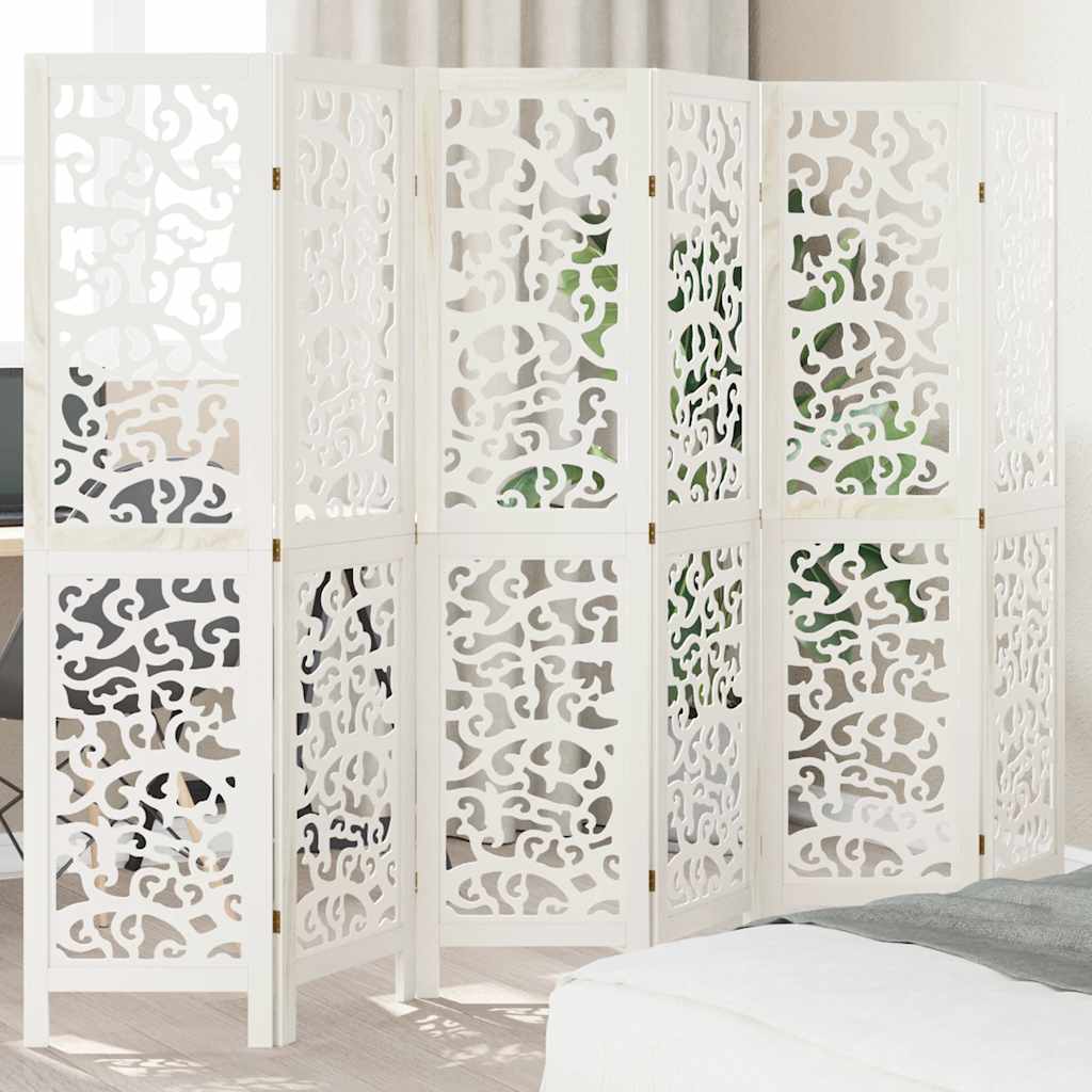 vidaXL Room Divider with 3 Panels Solid Paulownia Wood White