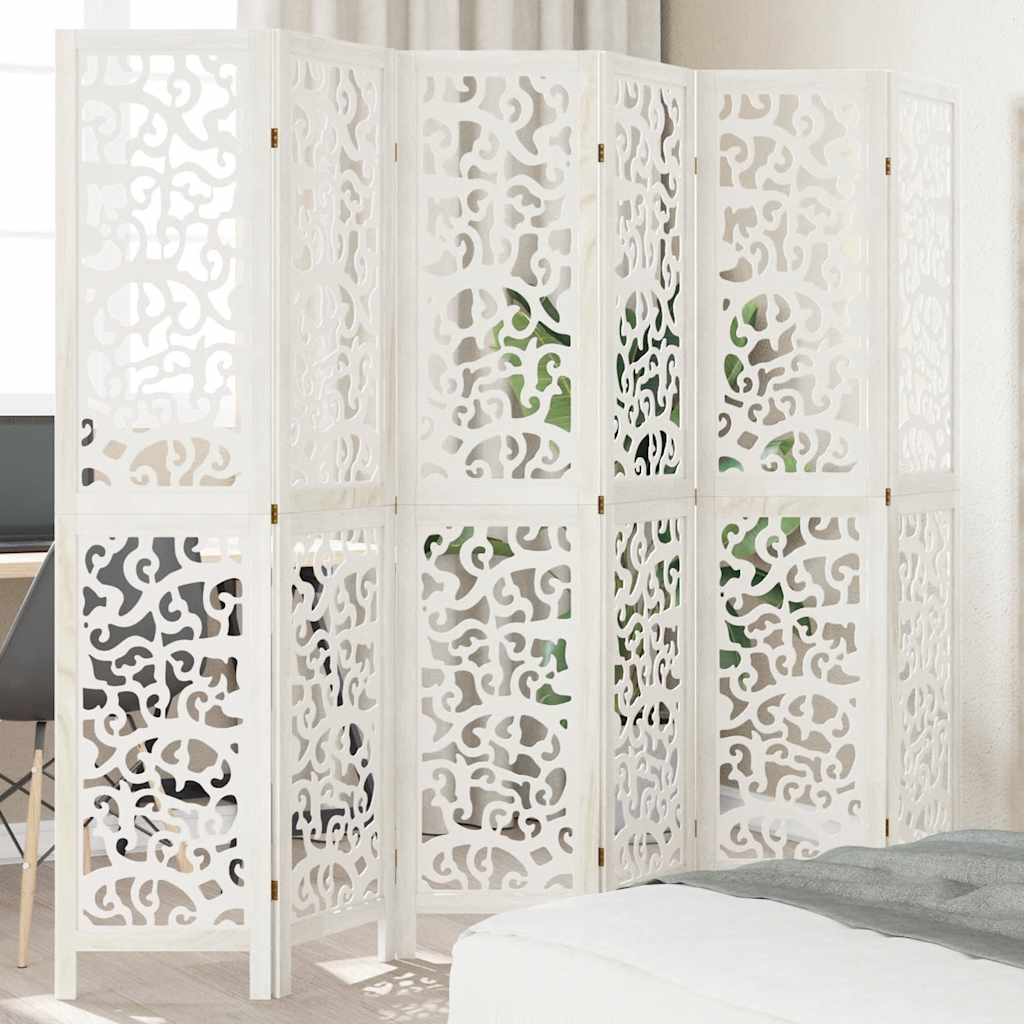 vidaXL Room Divider with 3 Panels Solid Paulownia Wood White