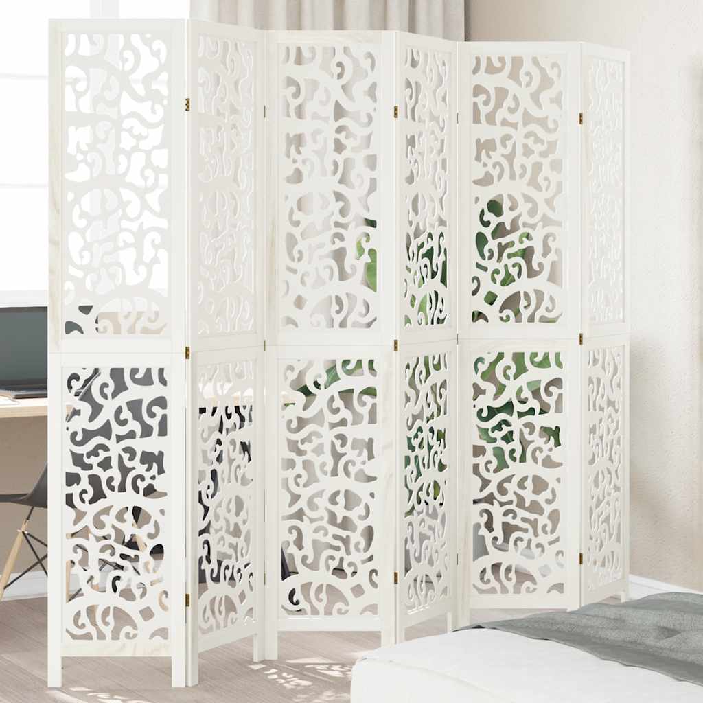 vidaXL Room Divider with 3 Panels Solid Paulownia Wood White