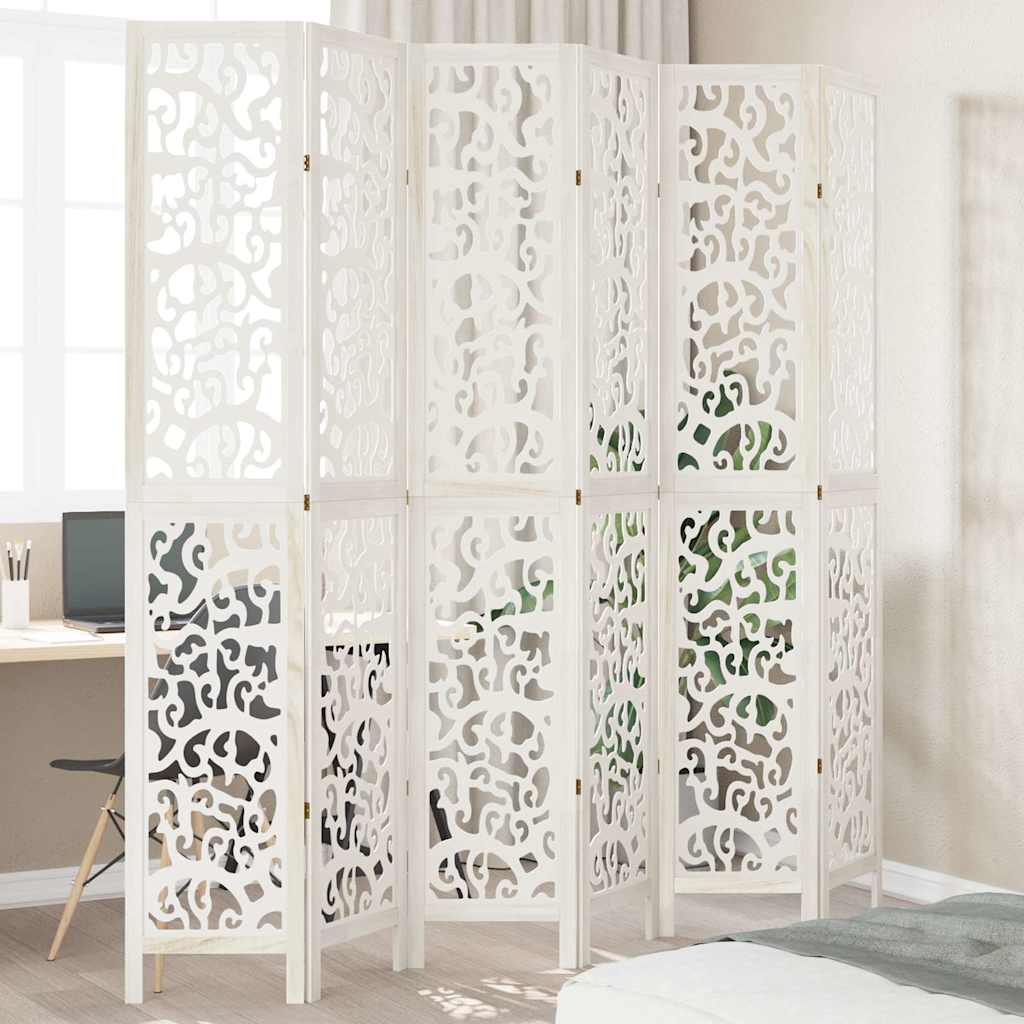 vidaXL Room Divider with 3 Panels Solid Paulownia Wood White