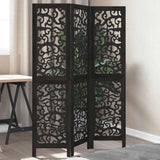 vidaXL 3-Panel Room Divider Solid Paulownia Wood Black