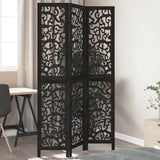 vidaXL 3-Panel Room Divider Solid Paulownia Wood Black