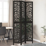 vidaXL 3-Panel Room Divider Solid Paulownia Wood Black