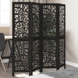 vidaXL 3-Panel Room Divider Solid Paulownia Wood Black