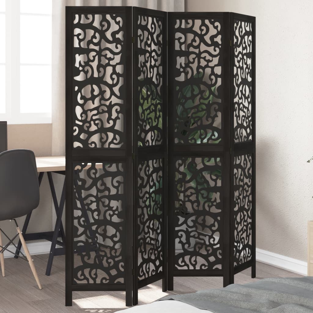 vidaXL 3-Panel Room Divider Solid Paulownia Wood Black