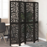 vidaXL 3-Panel Room Divider Solid Paulownia Wood Black